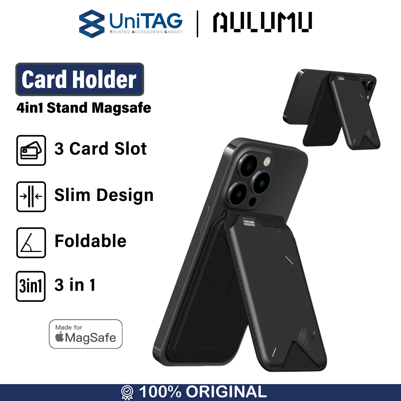 Aulumu Card Holder Magsafe Stand Multi-tool Metal Wallet - White UA-G03-TW