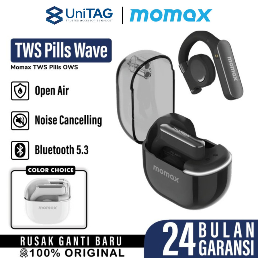 Momax TWS Pill Wave Air Conduction Headphones - White BT12W-1