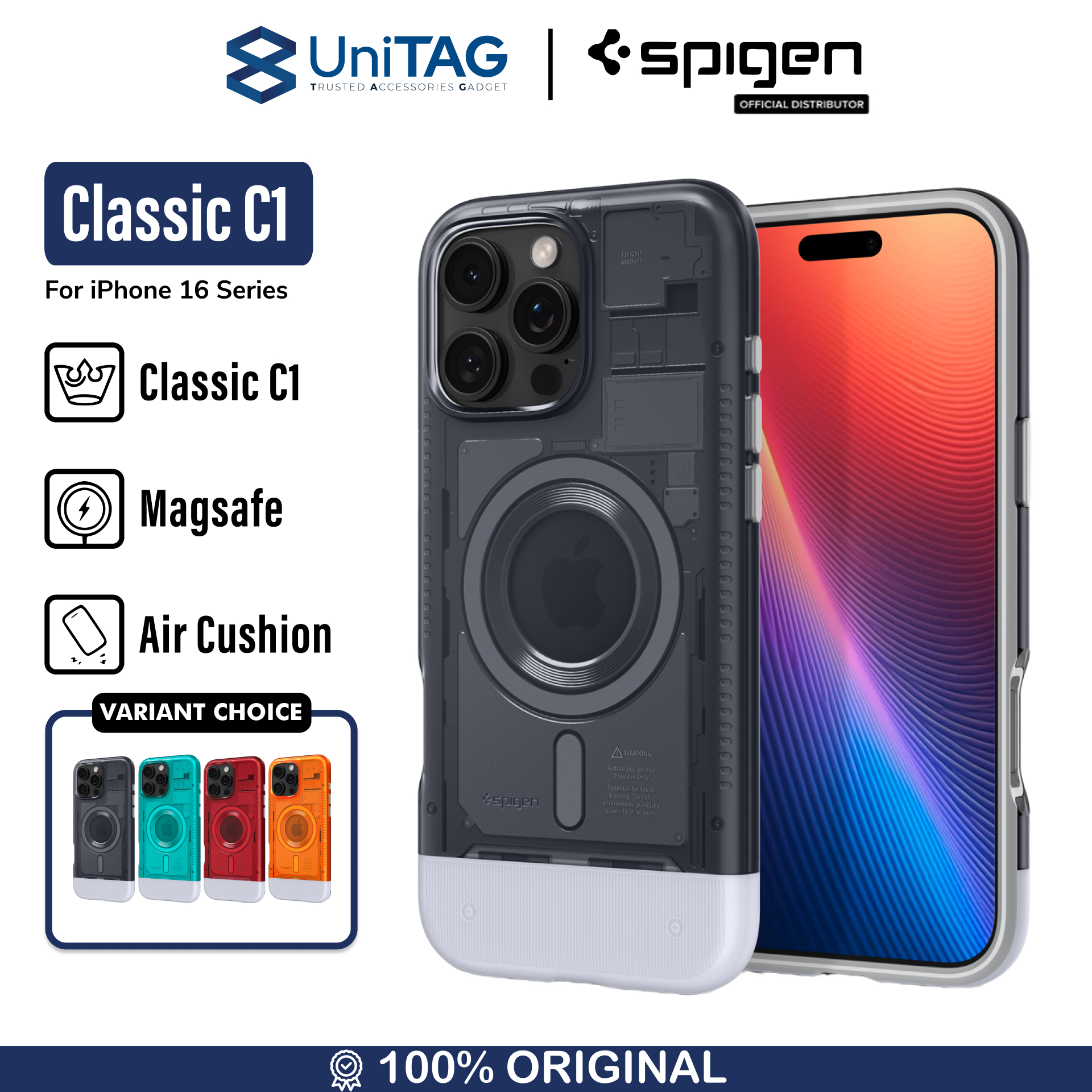 Case iPhone 16 Series Pro Max Plus Spigen Classic C1 MagSafe MagFit Anti Shock Crack Hybrid Casing