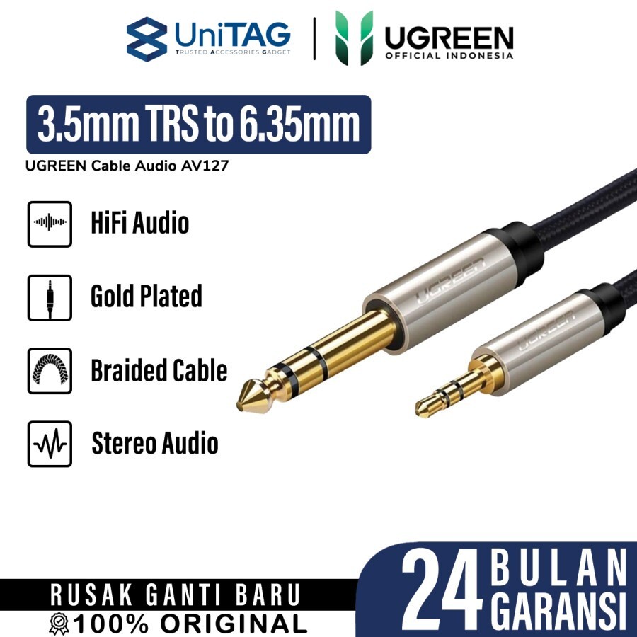 UGREEN Audio Cable Jack 3.5mm Male to Audio Jack 6.35mm Male 1m - Gray AV127 10625