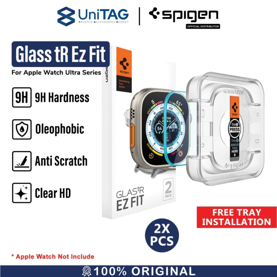 Spigen Apple Watch 49mm Tempered Glass with Tray 2 Pack GlastR EZ Fit - AGL05556-1