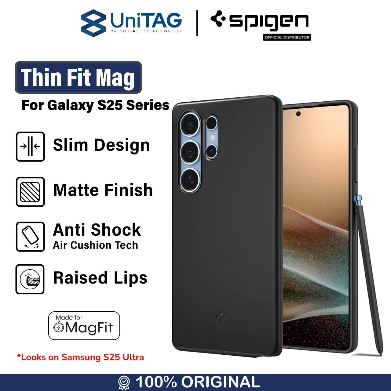 Spigen Galaxy S25 Ultra Case Magsafe Thin Fit MagFit - Black ACS08946