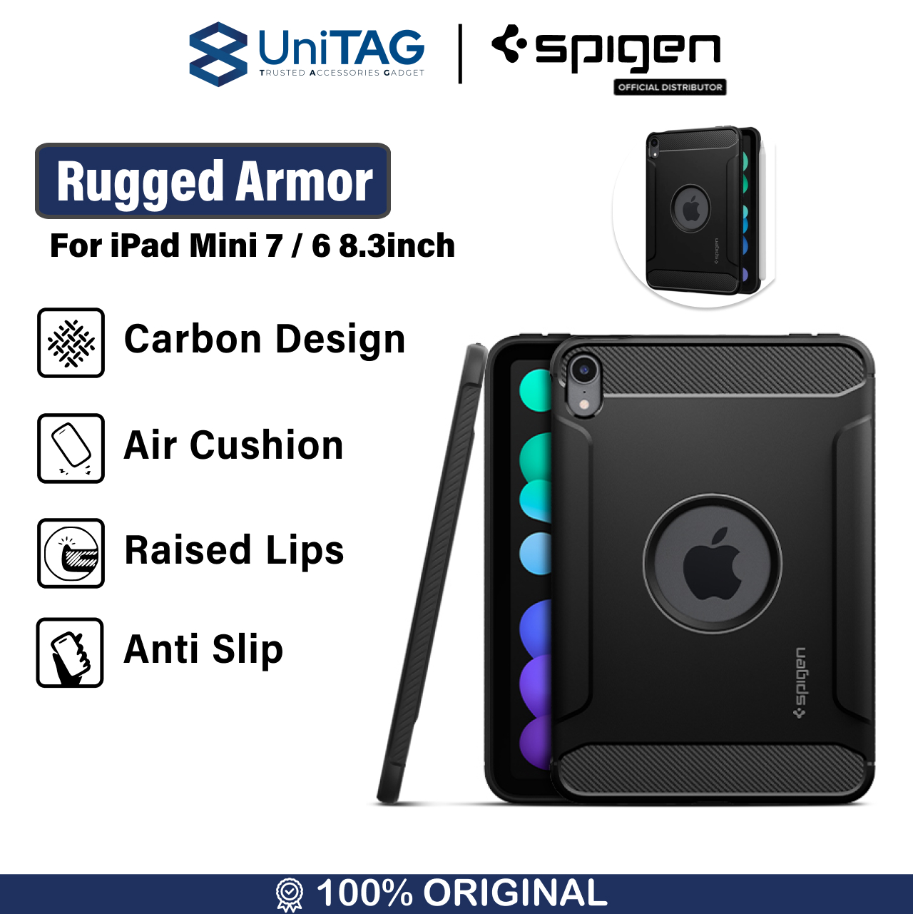 Spigen iPad Mini 7 / 6 Case Rugged Armor - Black ACS03764
