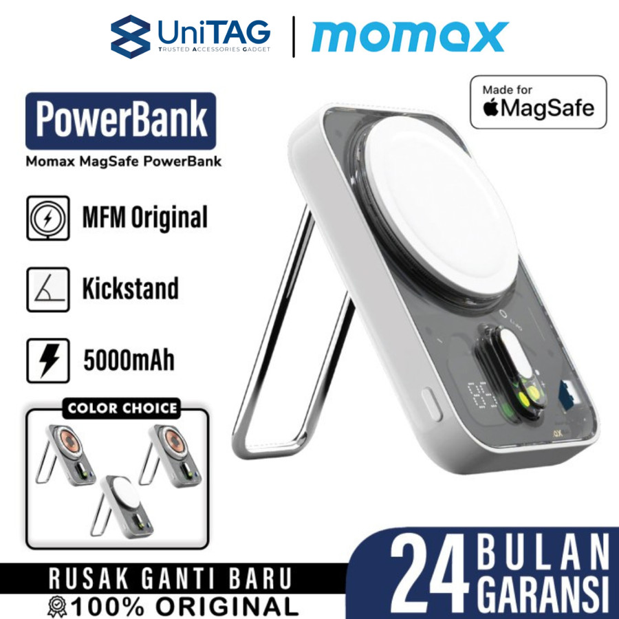 Momax Powerbank Magsafe Transparent Stand 5000mAh 1-Power Flow - White IP125W