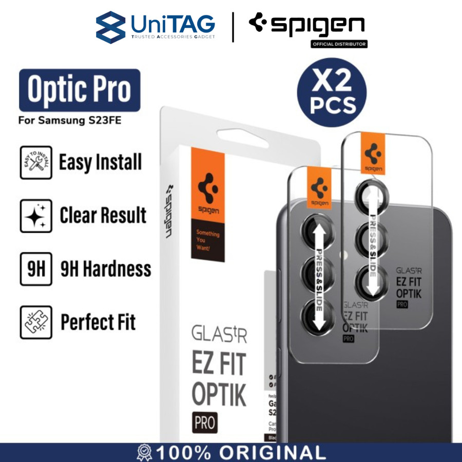Spigen Galaxy S23 FE Camera Lens Protector Camera Ring with Tray 2 Pack GlastR EZ Fit Optik Pro - Black AGL06987