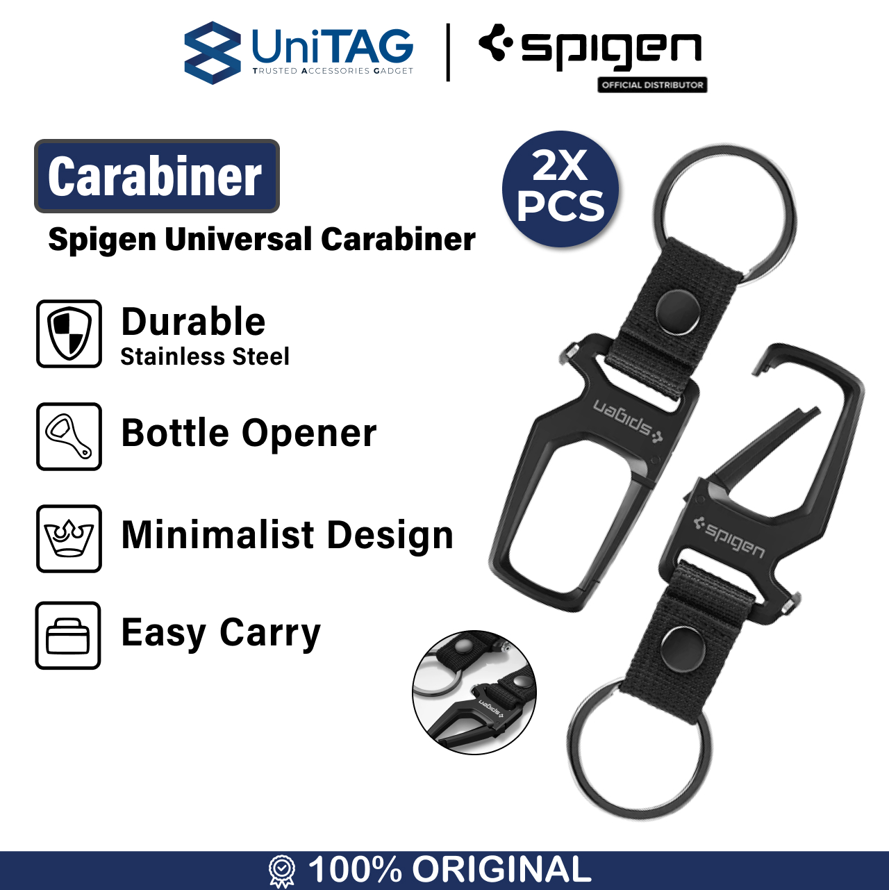 Spigen Carabiner with Strap Black Strap + Key Ring - Black AHP05472-1