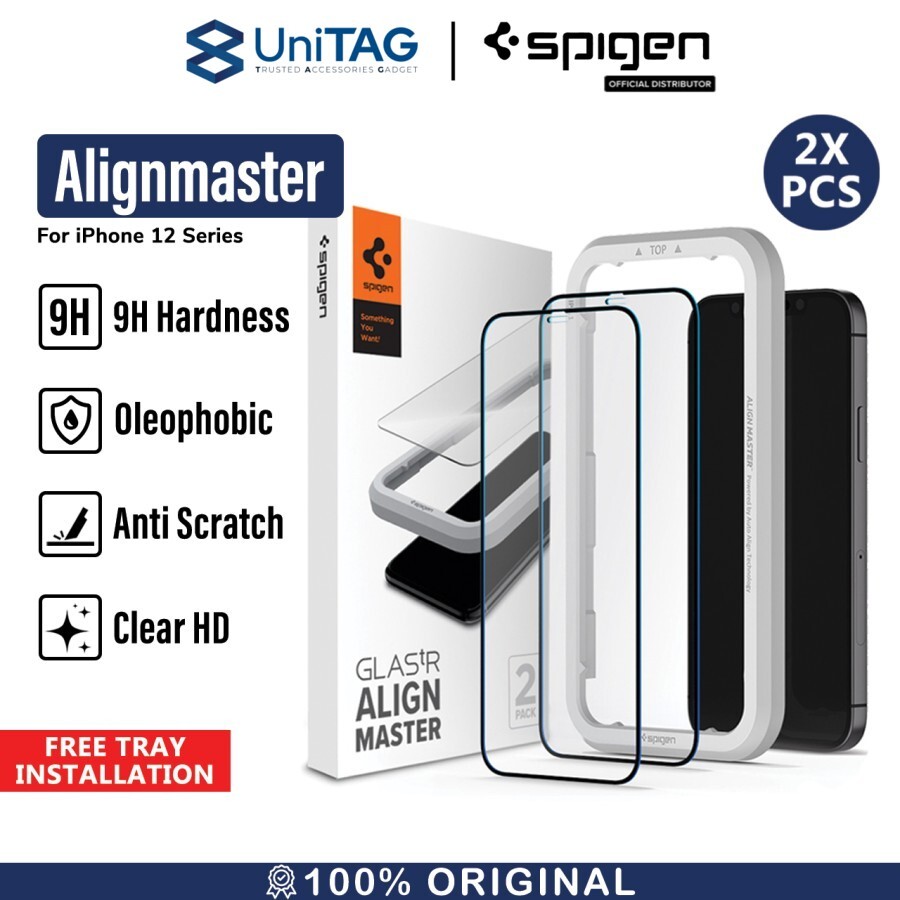 Spigen iPhone 12 / 12 Pro Tempered Glass Full Cover "Glas.tR AlignMaster" (2Pack) - Black AGL01802-1