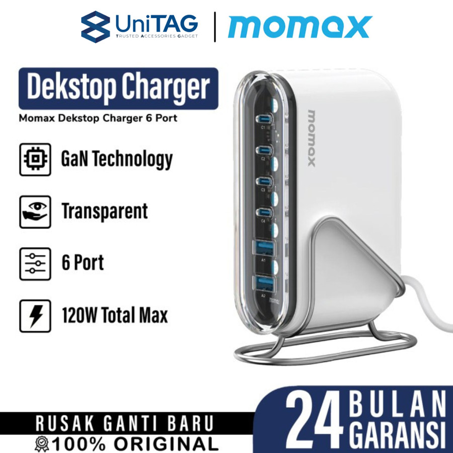 Momax Desktop Charger 120W 2A 4C GaN UK 1-Charge Flow+ - White UM55UKW