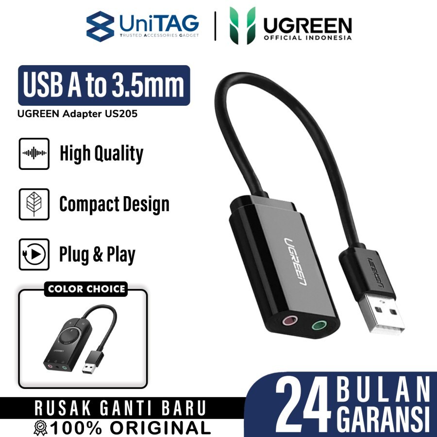 UGREEN Soundcard External USB A to 2 Jack 3.5mm with Volume Control 15cm - Black CM129 40964-1