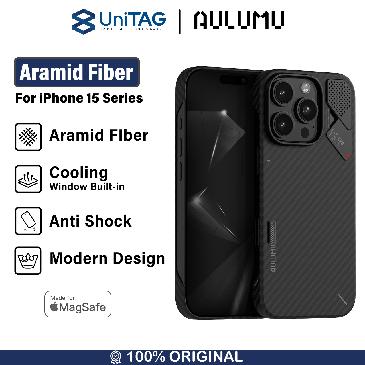 Aulumu iPhone 15 Pro Case Aramid Fiber - Black A15-AF-BK-PRO