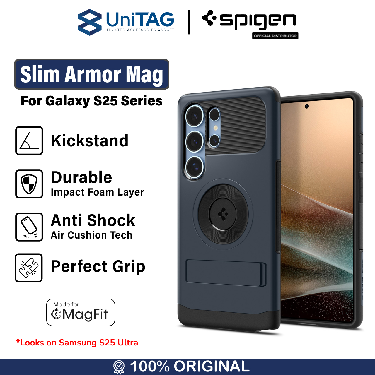 Spigen Galaxy S25 Ultra Case Magsafe Stand Slim Armor MagFit - Metal Slate ACS08908 (Offline SKU)