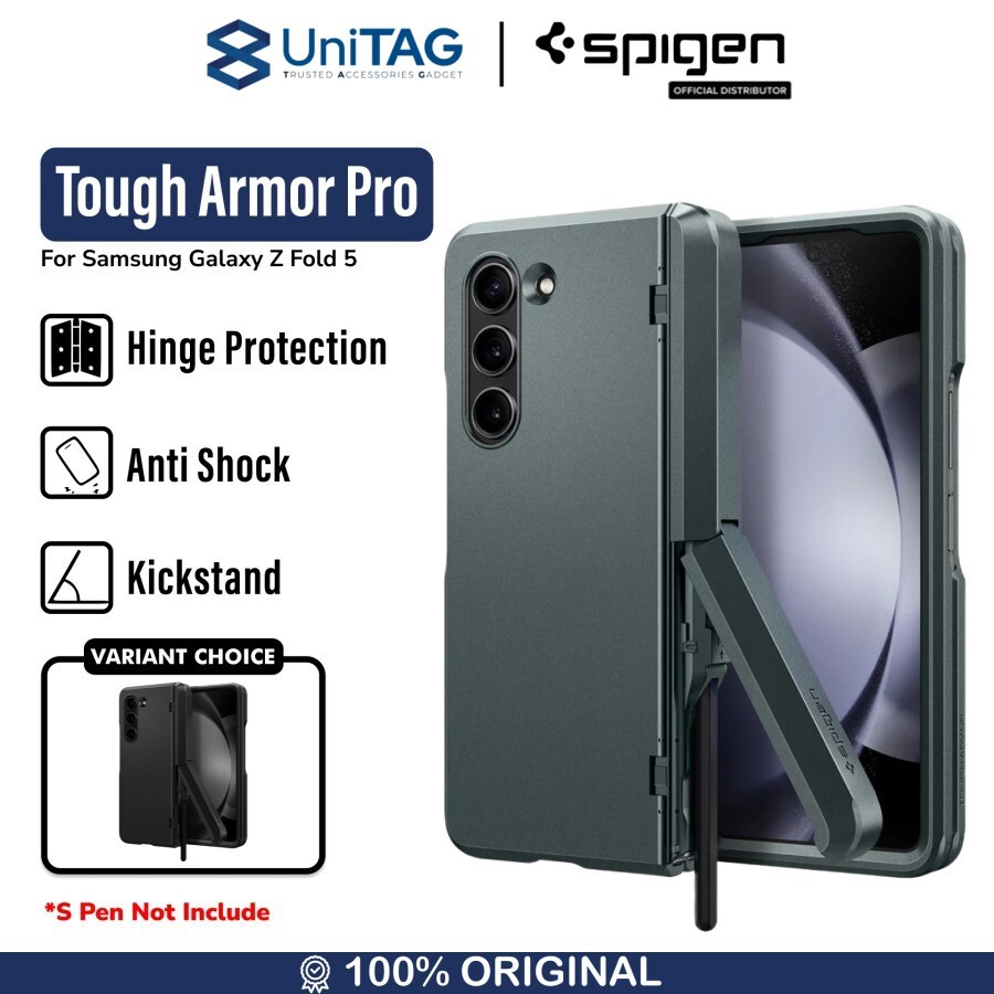 Spigen Galaxy Z Fold 5 Case Stand with Pen Slot Tough Armor Pro P - Abyss Green ACS06215