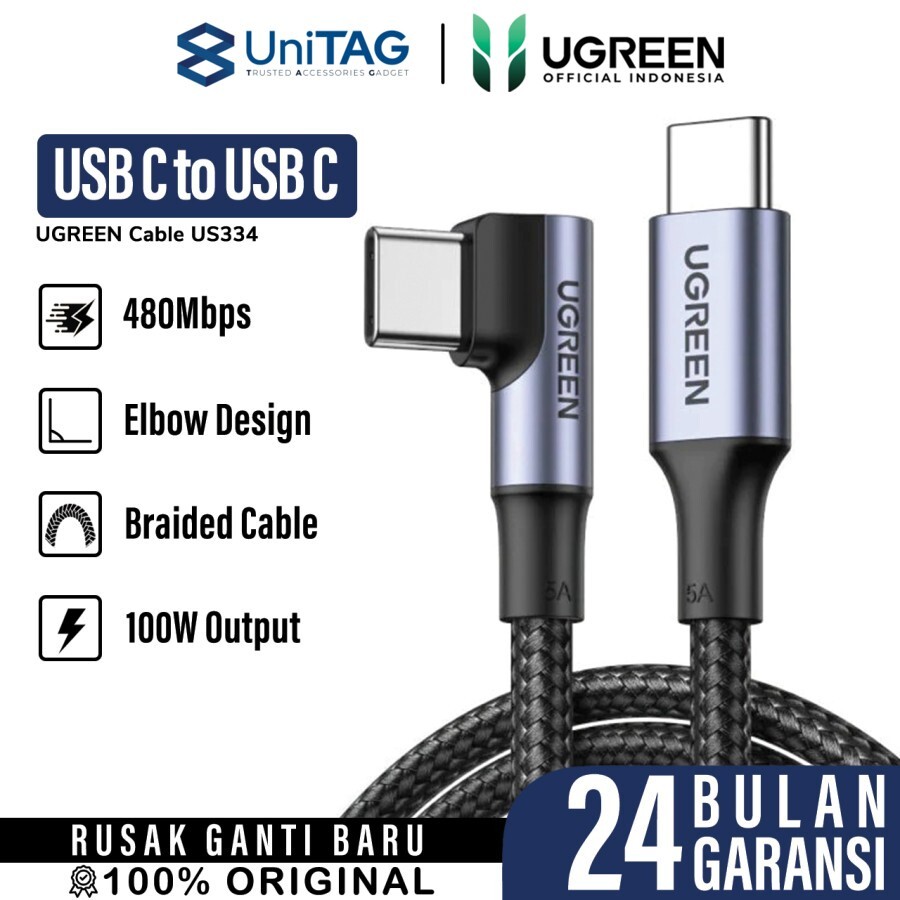 UGREEN Kabel Charger USB C - USB C 100W Gaming Braided 2m - Black US334 70645