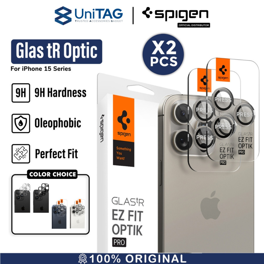 Spigen iPhone 16 Pro / 16 Pro Max / 15 Pro / 15 Pro Max Camera Lens Protector Camera Ring with Tray 2 Pack GlastR EZ Fit Optik Pro - Natural Titanium AGL07163-OLD