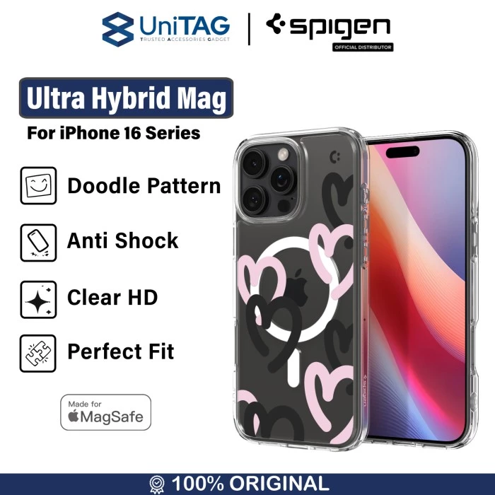 Spigen iPhone 16 Pro Max Case Magsafe Ultra Hybrid Hearts MagFit - Black Pink ACS08272