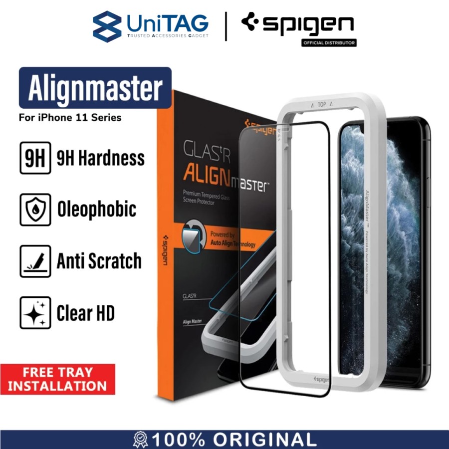 Spigen iPhone 11 Pro / XS / X Tempered Glass Full Cover with Tray 1 Pack GlastR AlignMaster - Black AGL00114