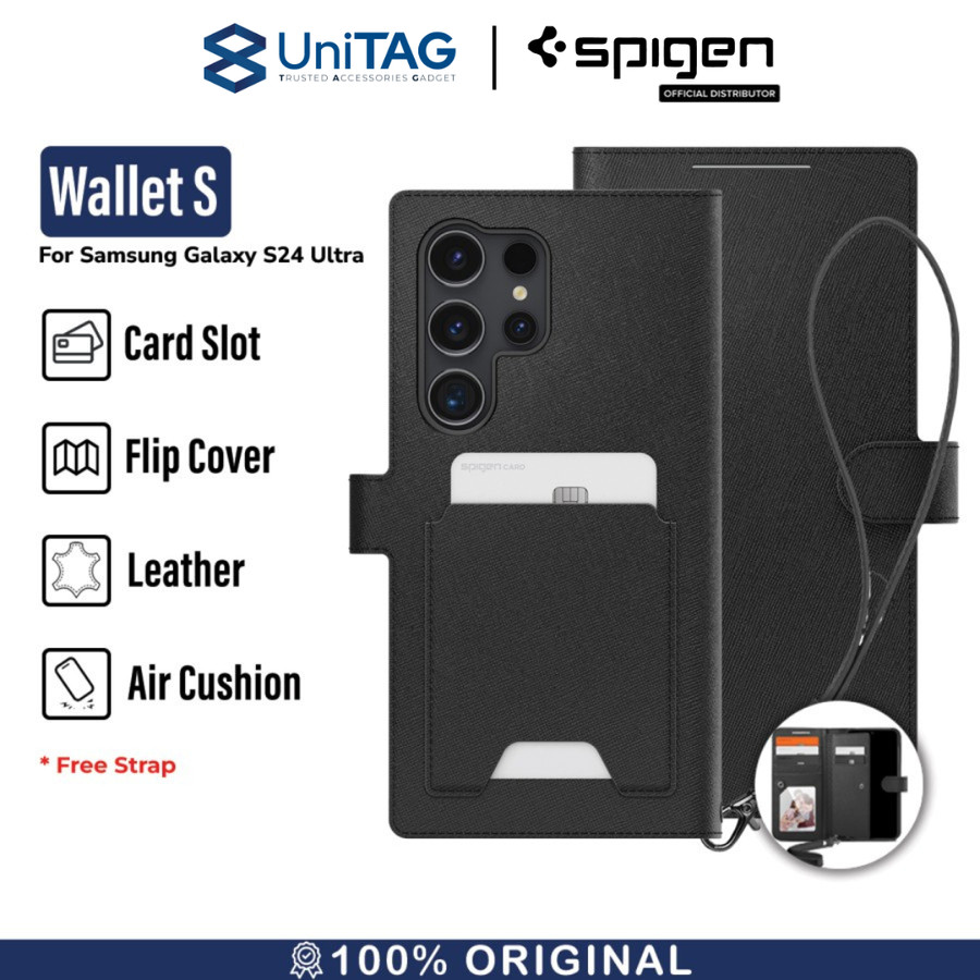 Spigen Galaxy S24 Ultra Case Flip Cover with Strap Wallet S Plus - Black ACS07308