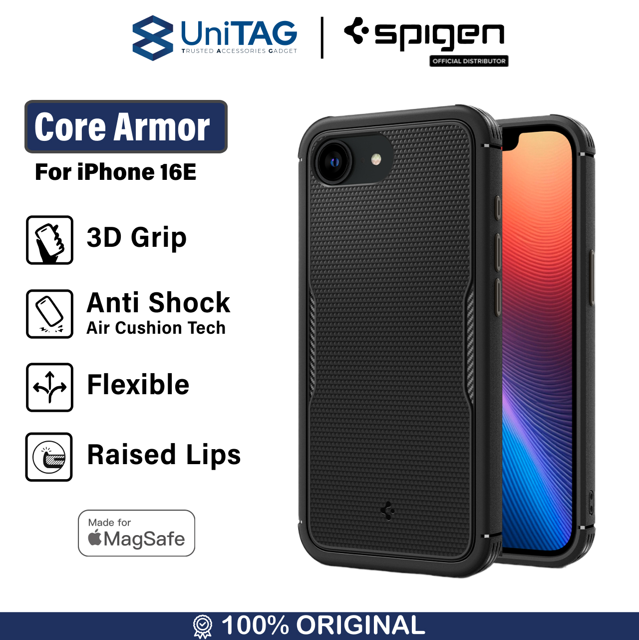 Spigen iPhone 16e Case Magsafe Core Armor MagFit - Black ACS09126 (Offline SKU)