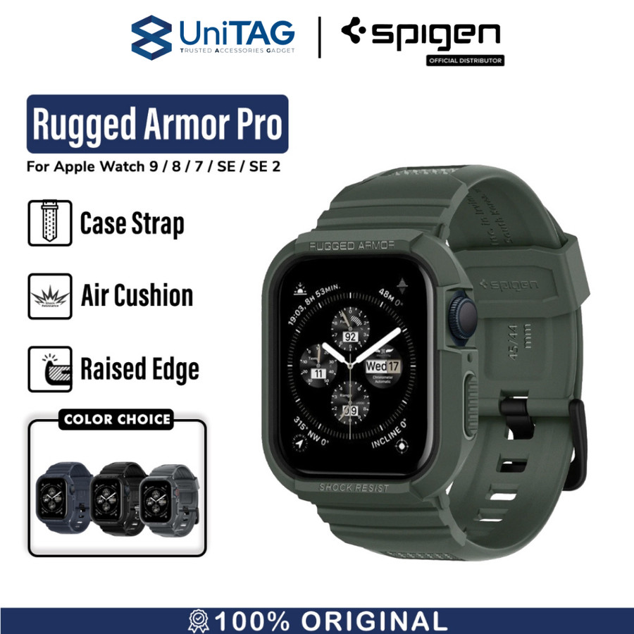 Spigen Apple Watch 45mm / 44mm (Series 9 / 8 / 7 / 6 / 5 / 4 / SE 2 / SE 1) Case Strap Rugged Armor Pro - Military Green 062CS26016