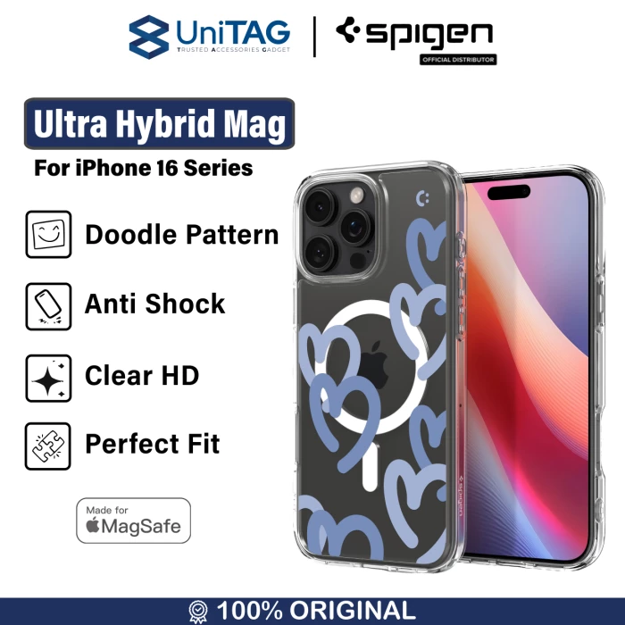 Spigen iPhone 16 Pro Case Magsafe Ultra Hybrid Hearts MagFit - Denim ACS08276