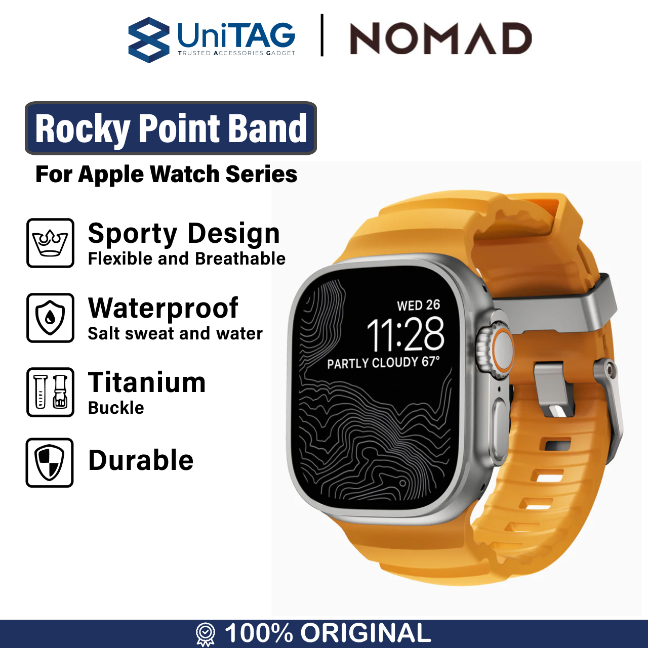 Nomad Apple Watch 49mm / 46mm / 45mm / 44mm / 42mm (Series 3 / 2 / 1) Strap Rocky Point Band - Sol Natural Hardware NM013602858