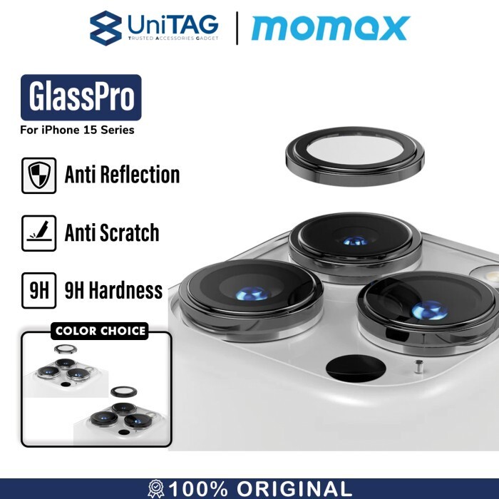 Momax iPhone 15 / 15 Plus Camera Lens Protector Camera Ring GlassPro+ - Black PZAP23CS1D