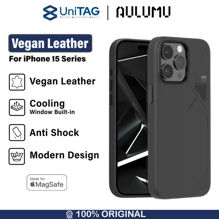 Aulumu iPhone 15 Pro Max Case Vegan Leather - Black UA-A15-PM-BK-PU