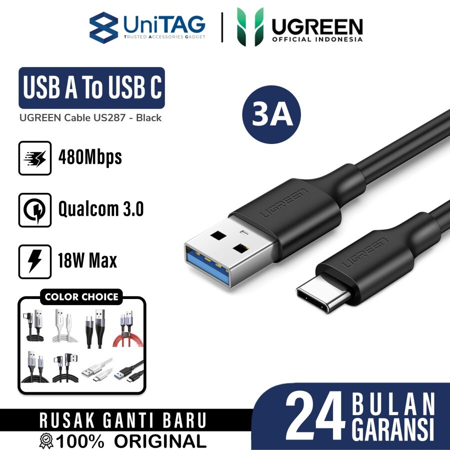 UGREEN Kabel Charger USB C - USB A 3A 1m - Black US287 60116