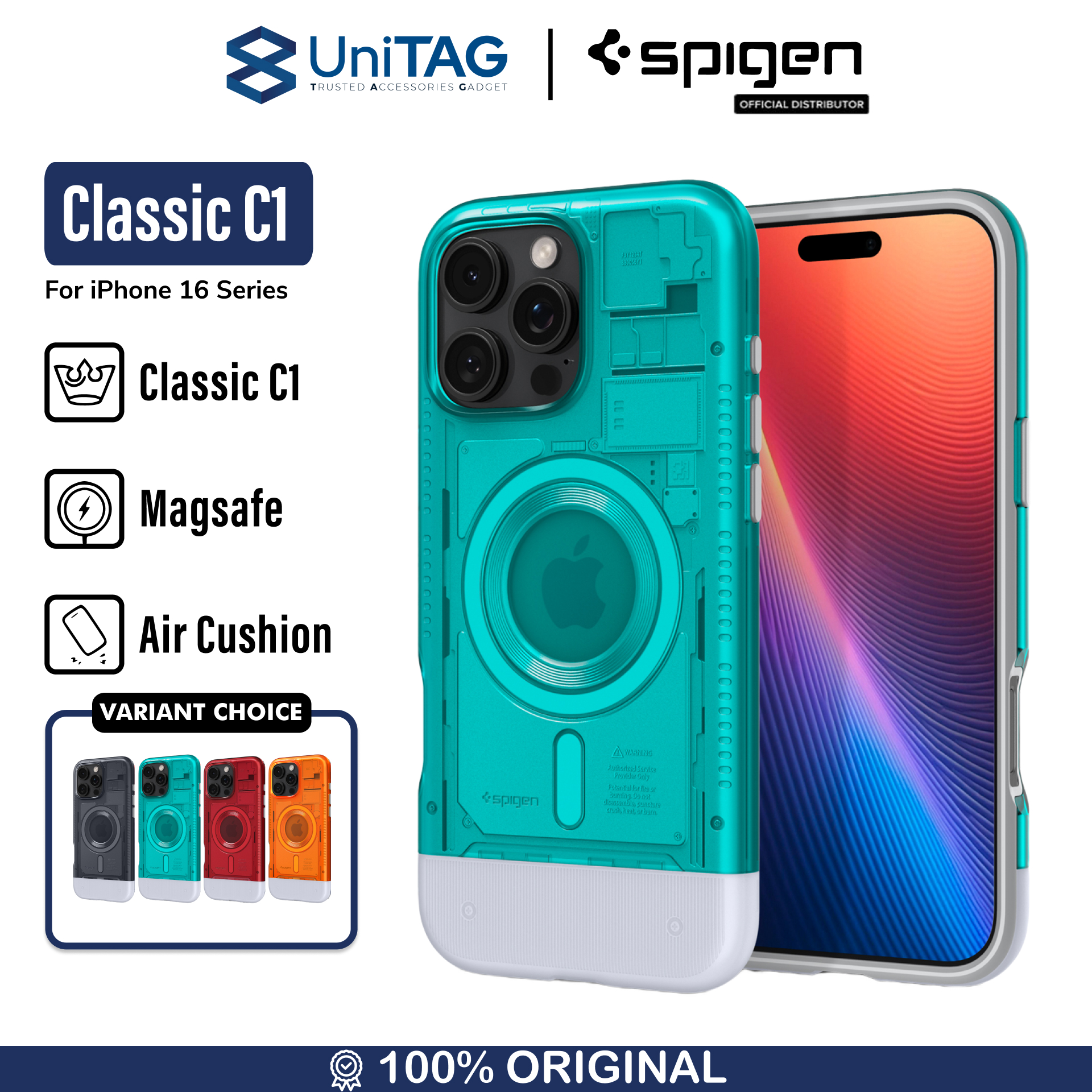 Spigen iPhone 16 Pro Max Case Magsafe Classic C1 MagFit - Bondi Blue ACS08019