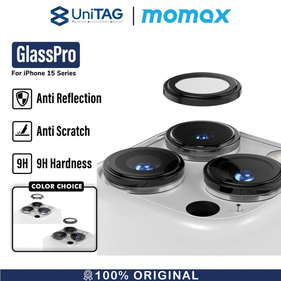 Momax iPhone 15 Pro / 15 Pro Max Camera Lens Protector Camera Ring GlassPro+ - Black PZAP23CL1D