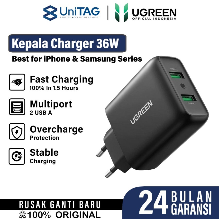 UGREEN Wall Charger 36W 2A - Black CD161 10216