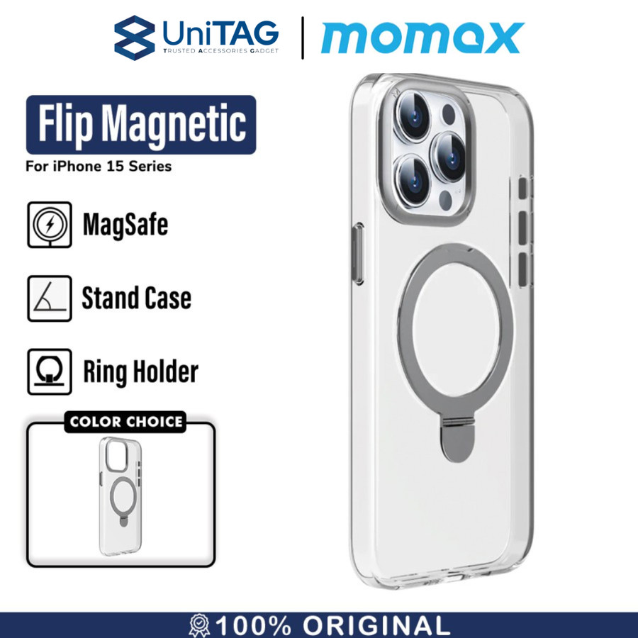 Momax iPhone 15 Pro Case Magsafe Stand CaseForm Flip Magnetic - Transparent Black MAAP23MD