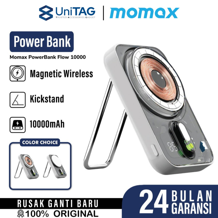 Momax Powerbank Magsafe Transparent Stand 10000mAh 1-Power Flow+ - Space Grey IP128W