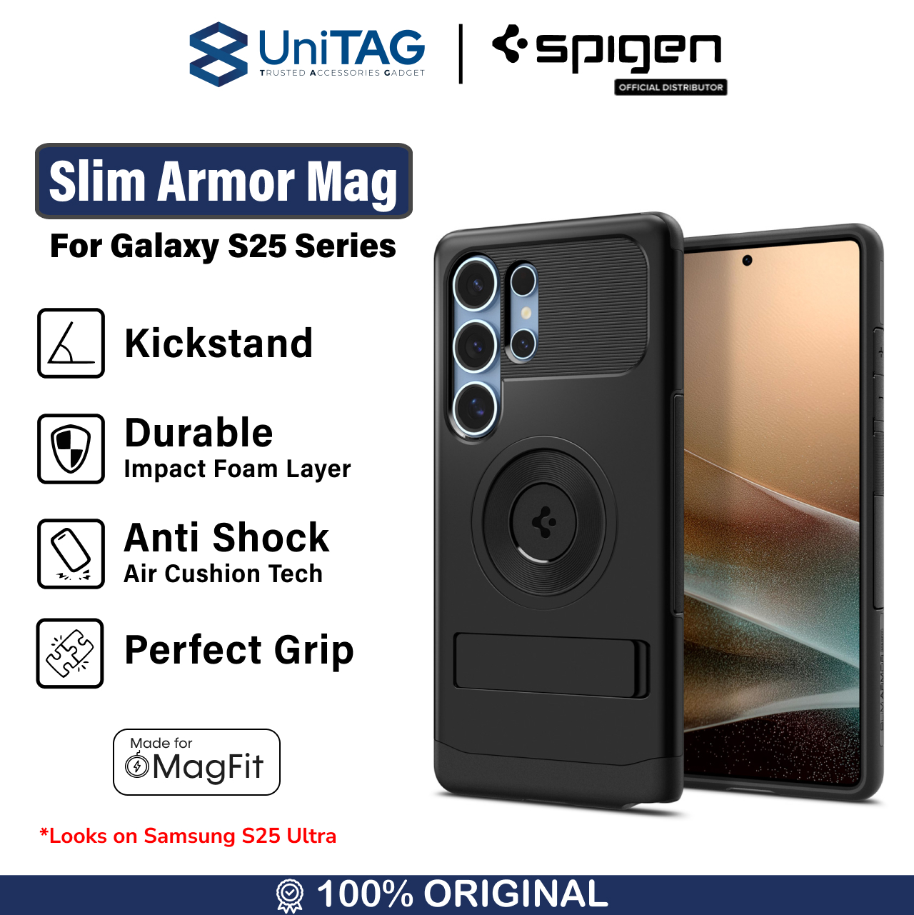 Spigen Galaxy S25 Plus Case Magsafe Stand Slim Armor MagFit - Black ACS08915 (Offline SKU)