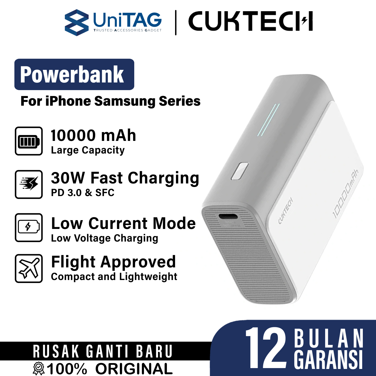 CUKTECH Powerbank 10000mAh 30W 1A 1C - Gray CK-AC-PB100-GRY