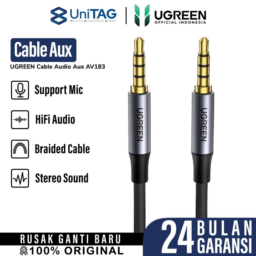 UGREEN Audio Cable Jack 3.5mm Male to Jack 3.5mm Male Braided 2m - Space Gray AV183 20782