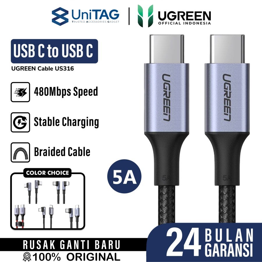 UGREEN Kabel Charger USB C - USB C 100W Braided 1m - Black US316 70427