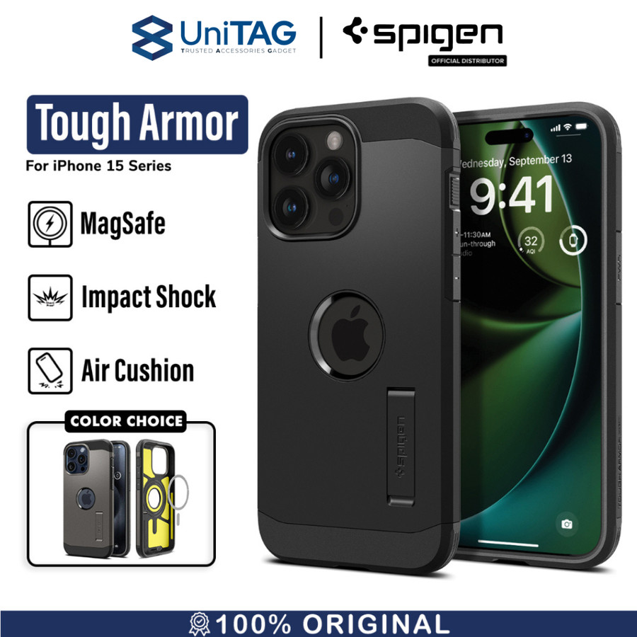 Spigen iPhone 15 Pro Case Magsafe + Stand Tough Armor MagFit - Black ACS06733