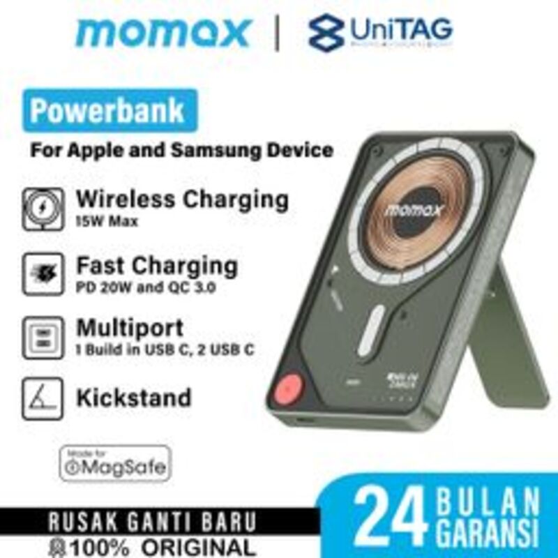 Momax Powerbank Magsafe Stand Built in Kabel Charger USB C 10000mAh 1-Power X Pro+ - Purple IP132GDU-1