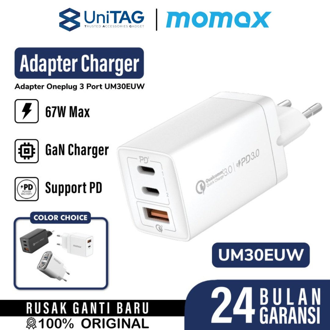 Momax Wall Charger 67W 1A 2C GaN ONEPLUG - White UM30EUW