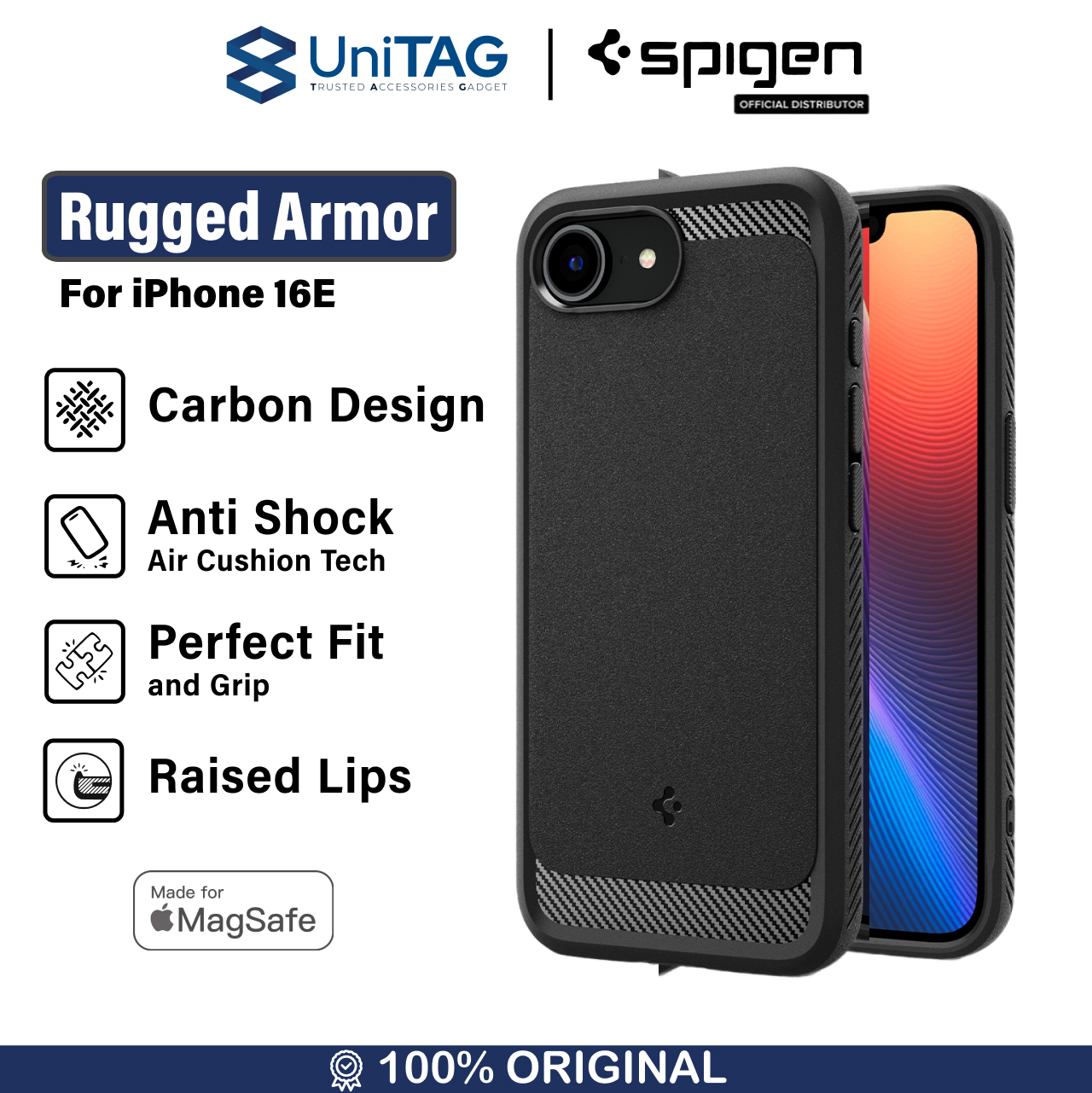 Spigen iPhone 16e Case Magsafe Rugged Armor MagFit - Matte Black ACS09152
