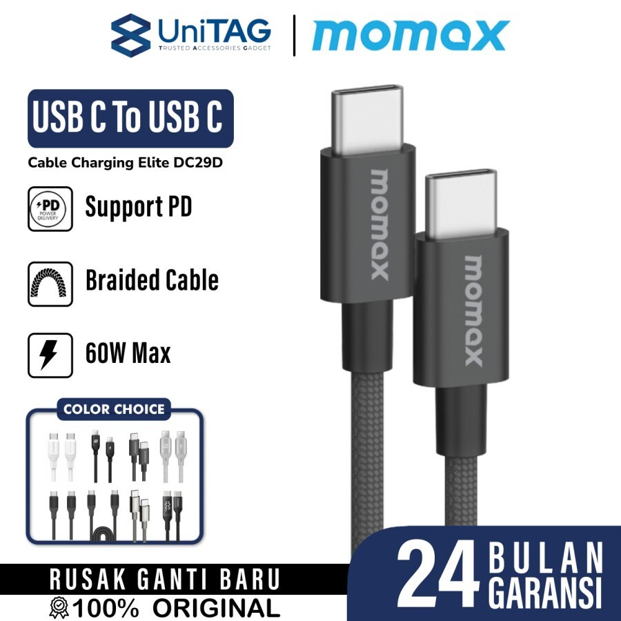 Momax Kabel Charger USB C - USB C 60W Braided Elite 0.5m - Black DC29D