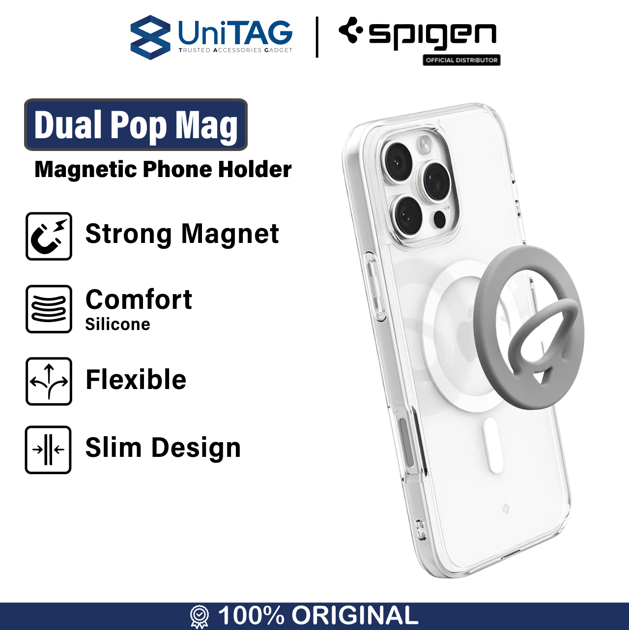 Spigen Magnetic Phone Holder Dual Pop MagFit - Gray OM105 AMP08887