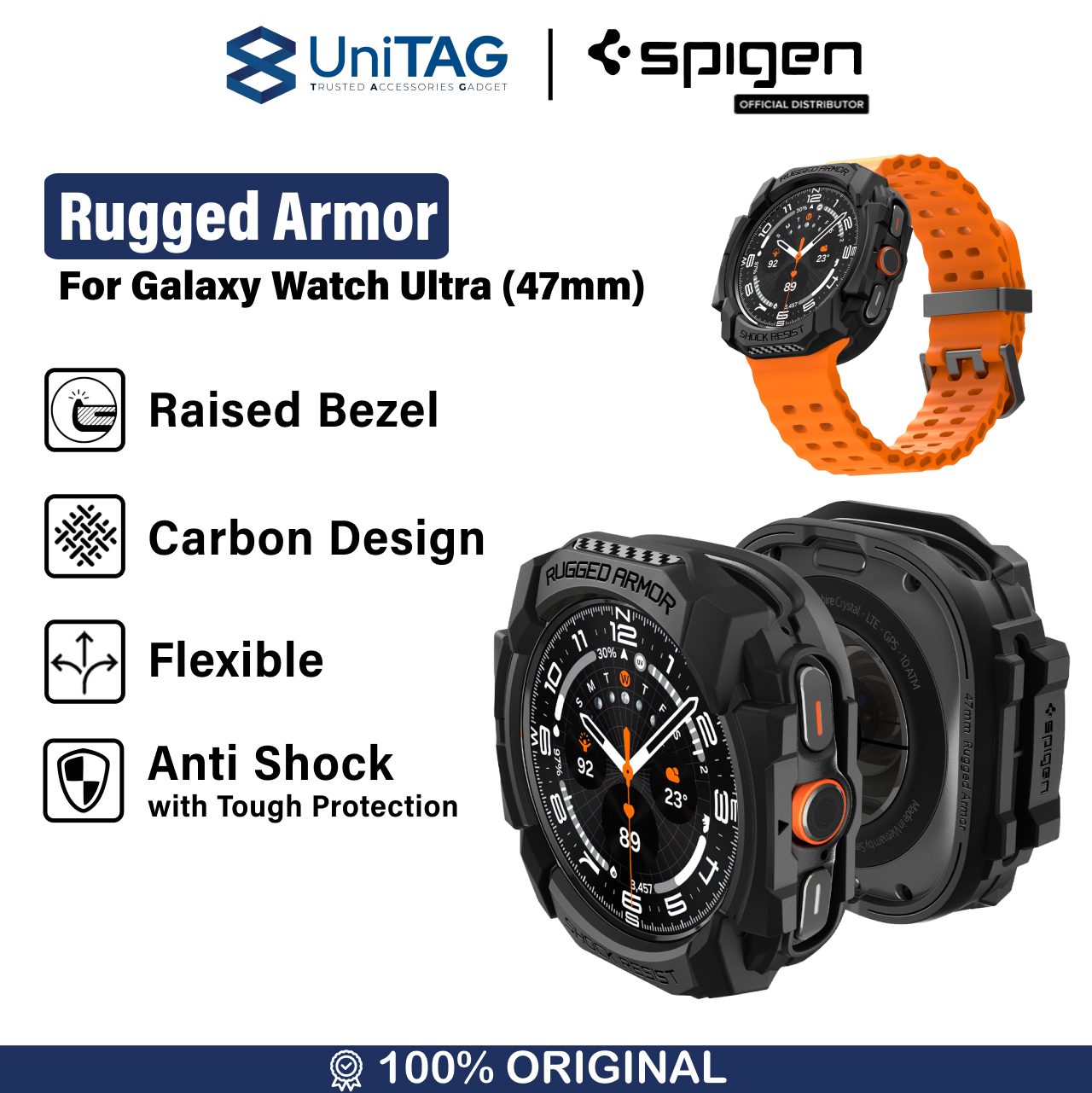 Spigen Galaxy Watch Ultra (47mm) Case Rugged Armor - Matte Black ACS08426
