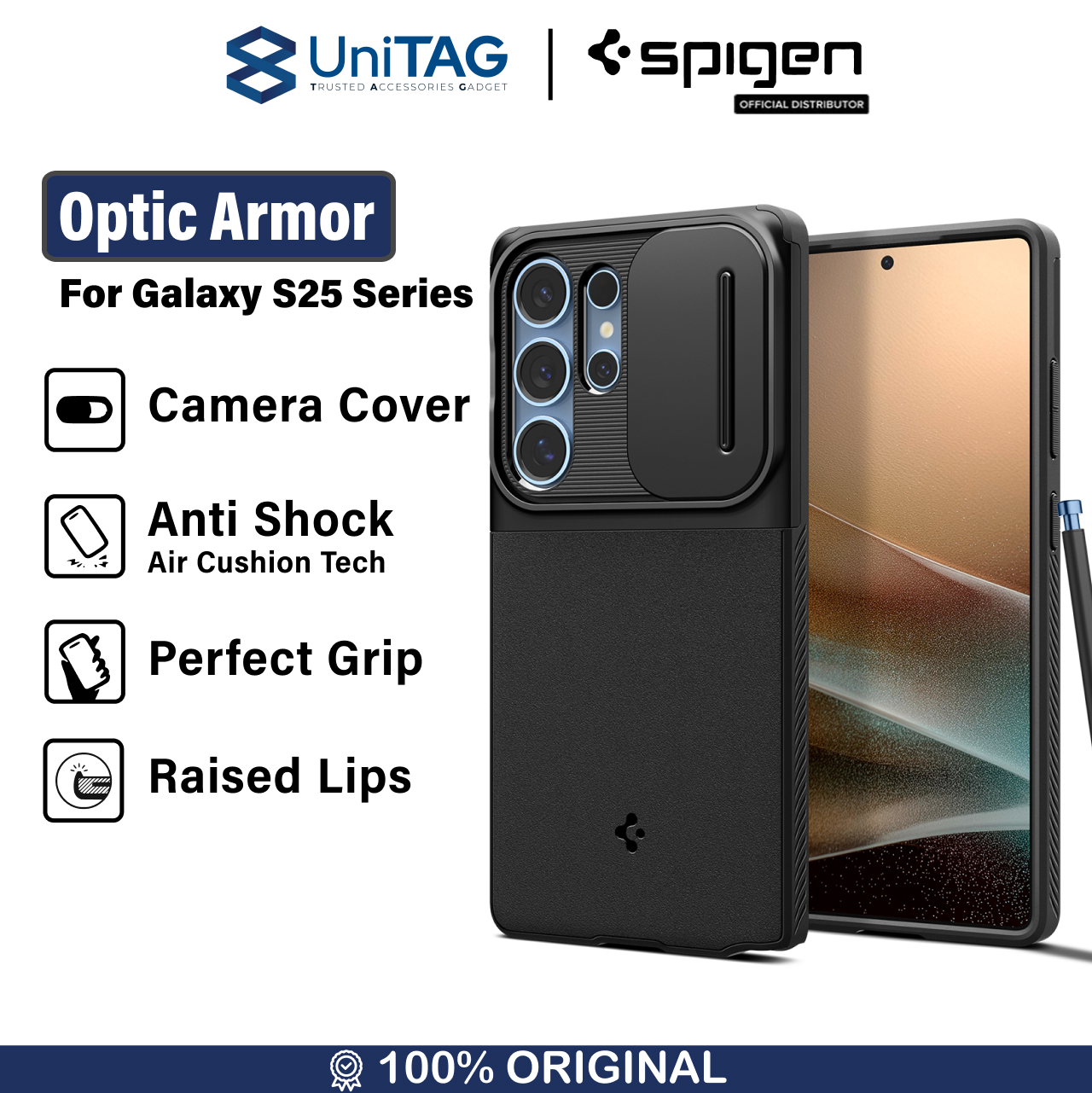 Spigen Galaxy S25 Ultra Case Camera Cover Optik Armor - Black ACS08969