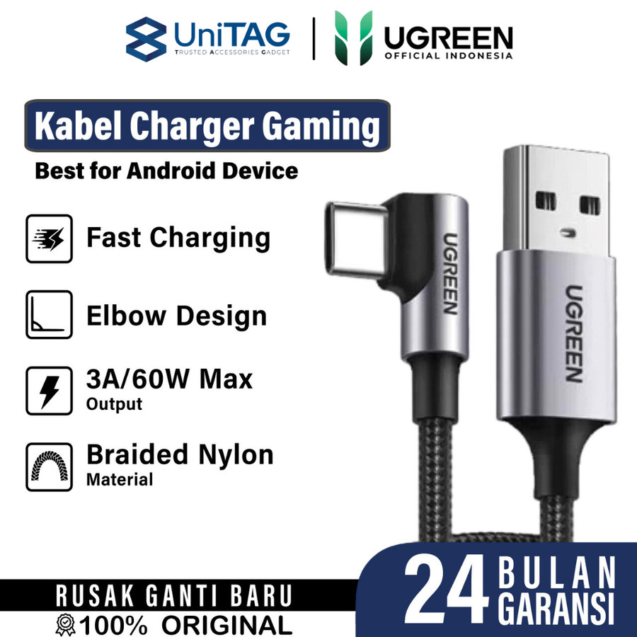 UGREEN Kabel Charger Gaming 90" USB C - USB A 3A 60W Braided 2m - Black US284 50942-1