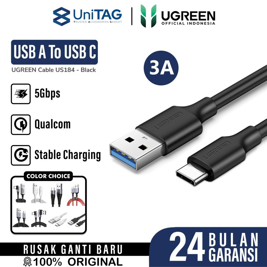 UGREEN Kabel Charger USB C - USB A 3A 1.5m - Black US184 20883