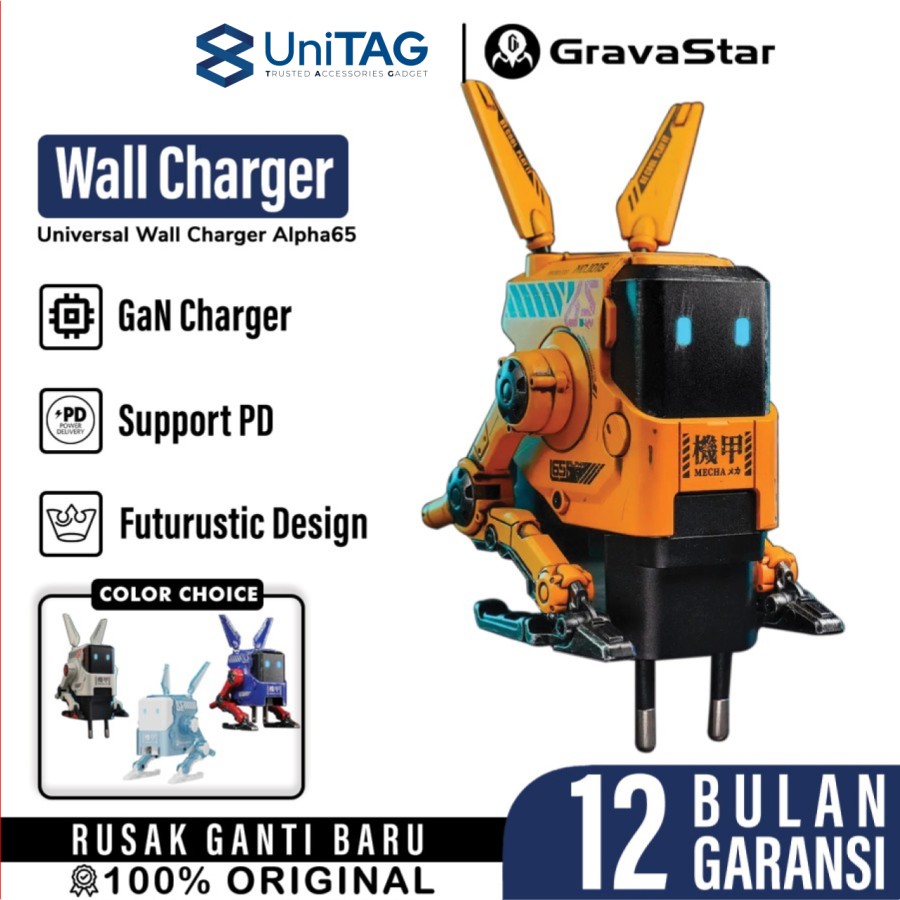 Gravastar Adaptor 65W GaN Fast Charger EU Alpha65 - War Damaged Yellow GRAVASTAR A65_YLW_EUK
