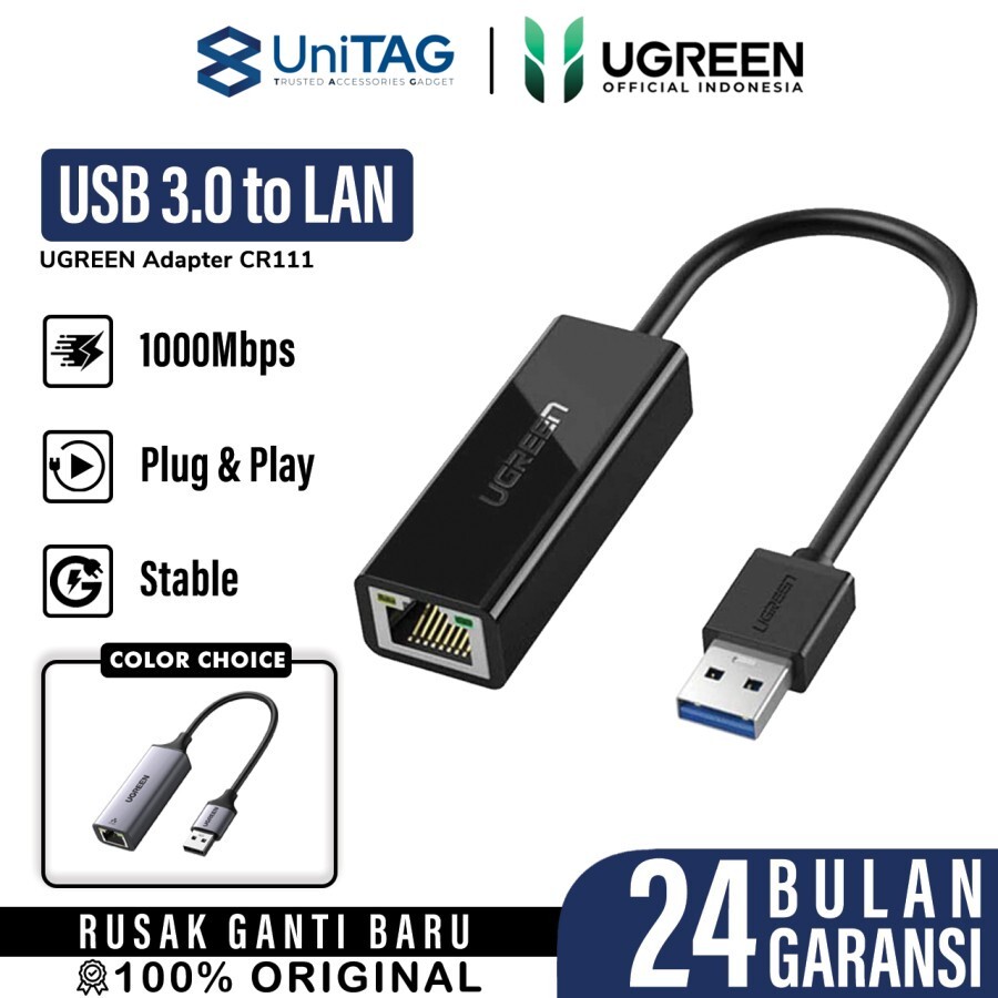 UGREEN Adapter Ethernet USB A 3.0 to RJ45 - Black CR111 20256