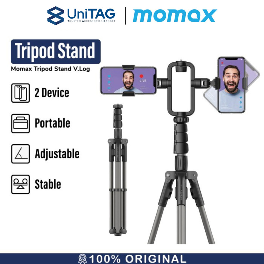 Momax Tripod with 2 Phone Holder V.LOG Live Tripod - Black TR9D